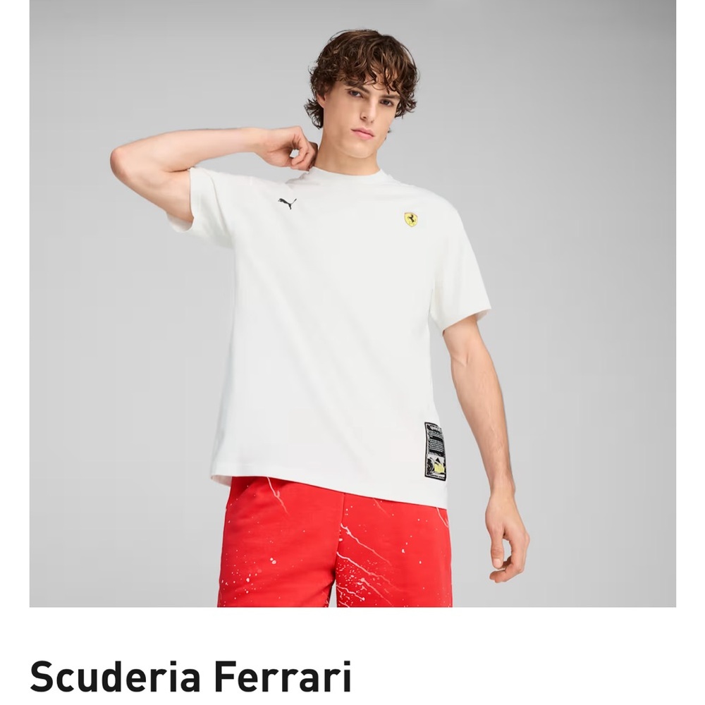 Scuderia Ferrari Men's White Tee with Logo